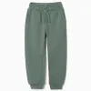 Slim fleece joggers with pockets and ZY print for boys, dark green