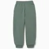 Slim fleece joggers with pockets and ZY print for boys, dark green