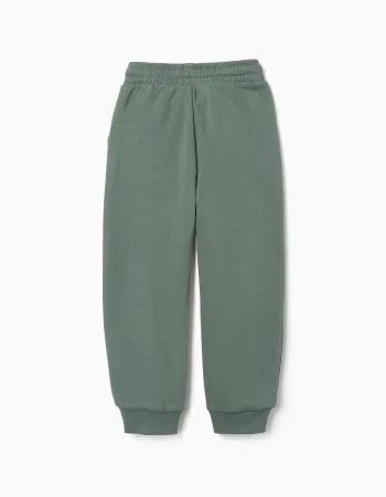 Slim fleece joggers with pockets and ZY print for boys, dark green
