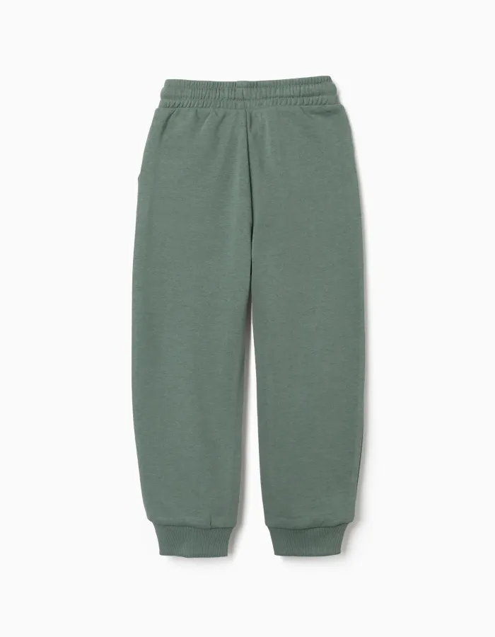Slim fleece joggers with pockets and ZY print for boys, dark green