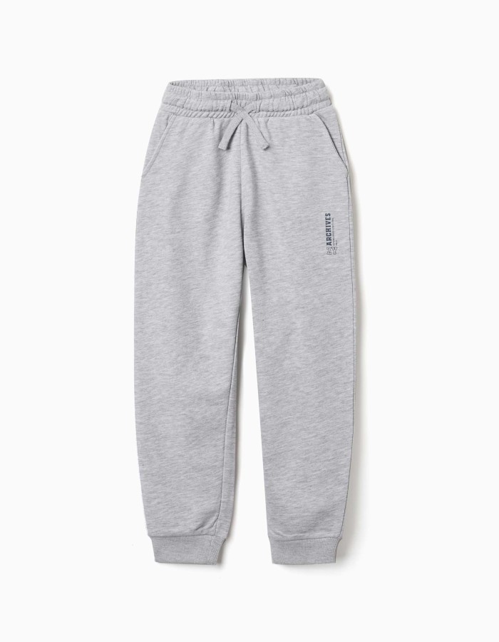 Slim fleece joggers with pockets and ZY print for boys, light grey