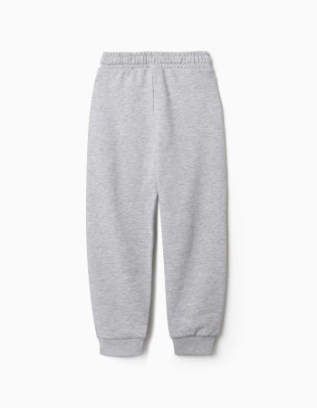 Slim fleece joggers with pockets and ZY print for boys, light grey