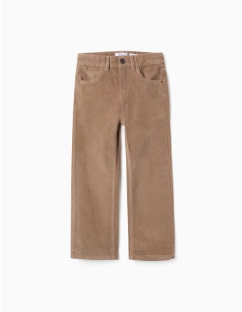 Corduroy straight trousers for boys, dark beige