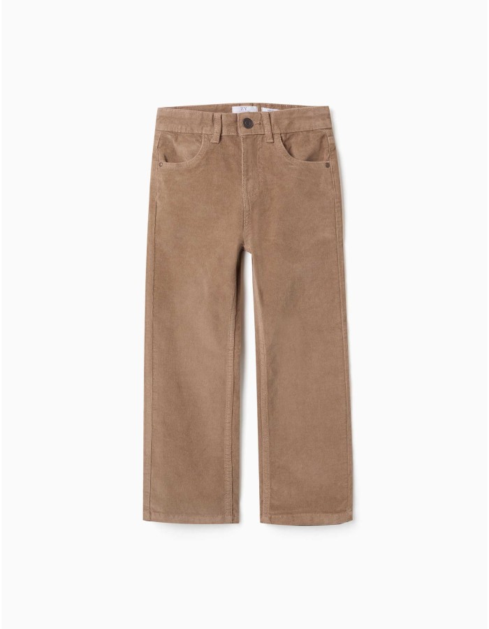 Corduroy straight trousers for boys, dark beige