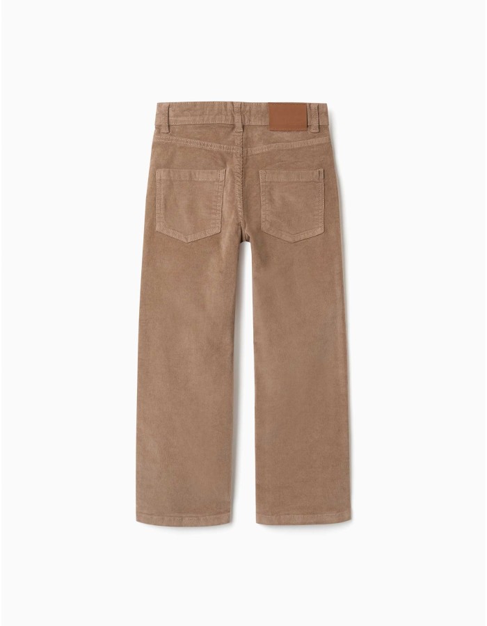 Corduroy straight trousers for boys, dark beige
