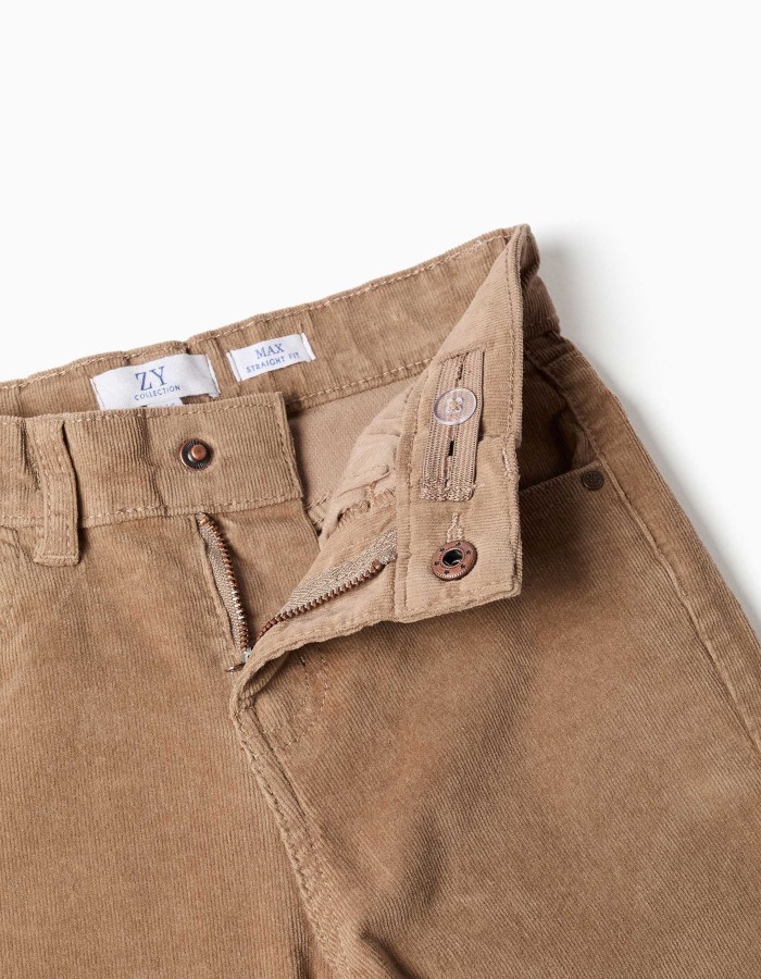 Corduroy straight trousers for boys, dark beige