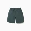 Midi cotton cargo shorts with a drawstring for boys, dark green