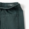 Midi cotton cargo shorts with a drawstring for boys, dark green