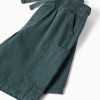 Midi cotton cargo shorts with a drawstring for boys, dark green