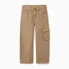 Straight fit cotton trousers with 5 pockets for boys, dark beige