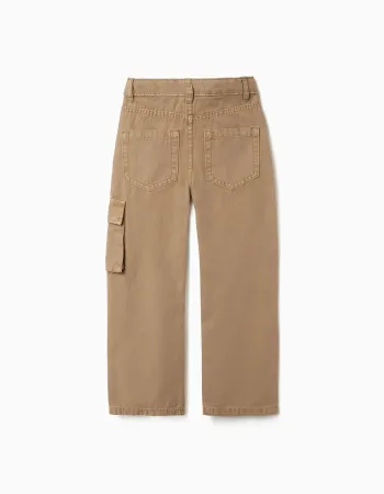 Straight fit cotton trousers with 5 pockets for boys, dark beige