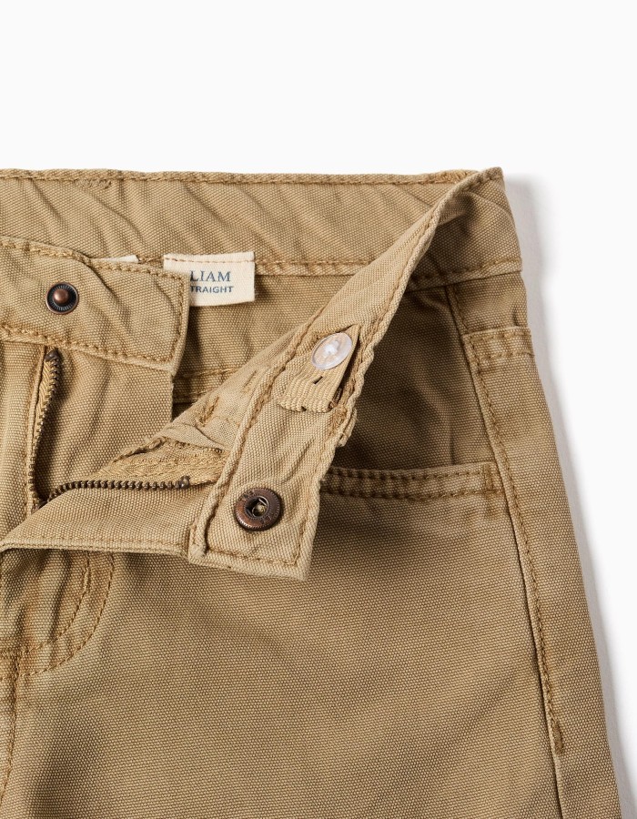 Straight fit cotton trousers with 5 pockets for boys, dark beige