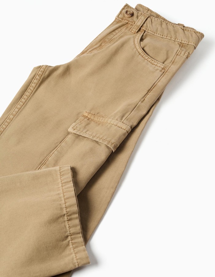 Straight fit cotton trousers with 5 pockets for boys, dark beige
