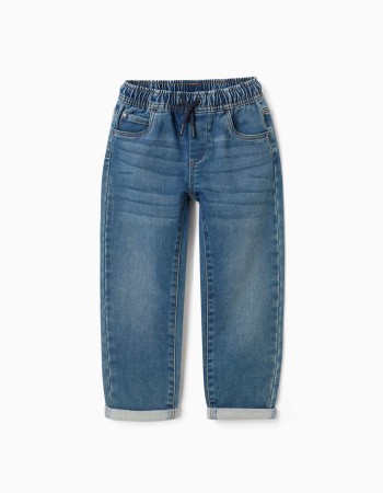 Denim joggers with drawstring and 5 pockets for boys, blue