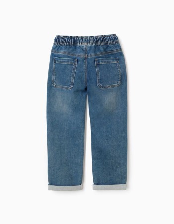 Denim joggers with drawstring and 5 pockets for boys, blue
