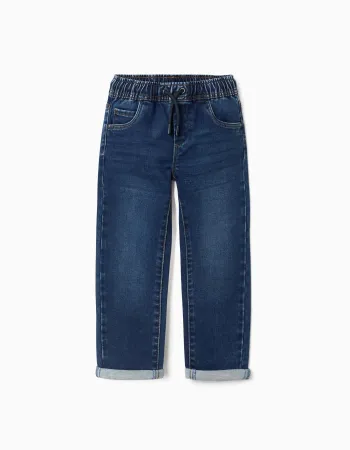 Denim joggers with drawstring and 5 pockets for boys, dark blue