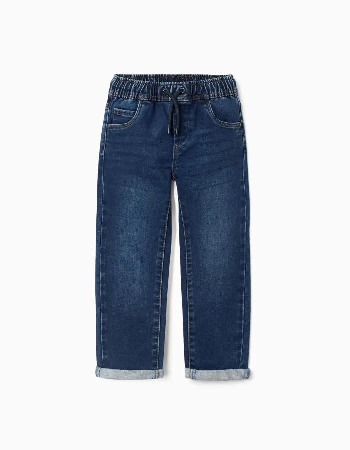 Denim joggers with drawstring and 5 pockets for boys, dark blue