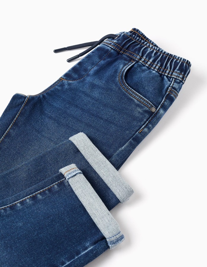 Denim joggers with drawstring and 5 pockets for boys, dark blue