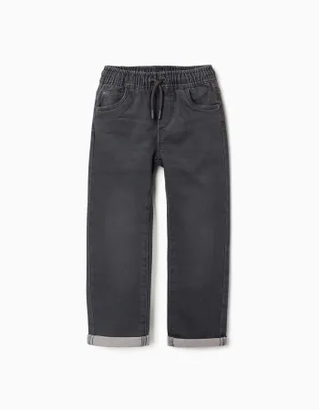Denim joggers with drawstring and 5 pockets for boys, dark grey