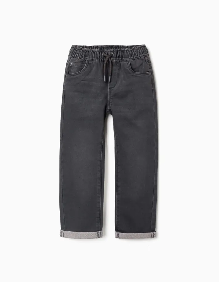 Denim joggers with drawstring and 5 pockets for boys, dark grey