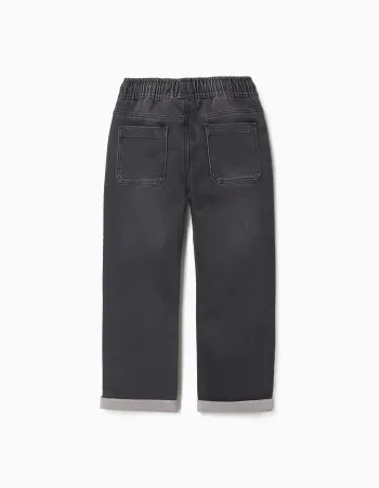 Denim joggers with drawstring and 5 pockets for boys, dark grey
