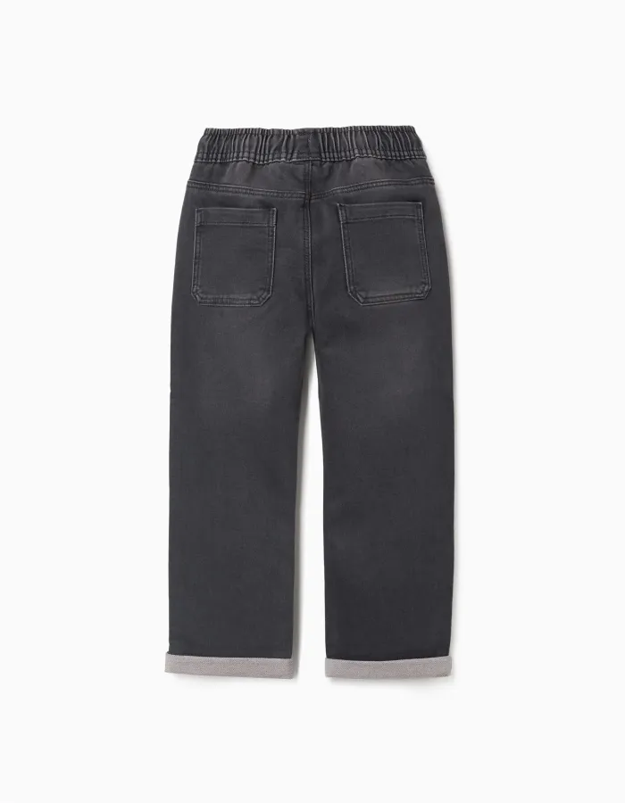 Denim joggers with drawstring and 5 pockets for boys, dark grey