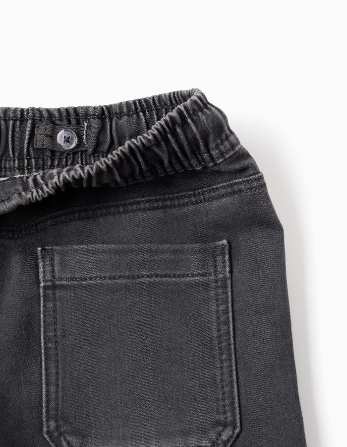 Denim joggers with drawstring and 5 pockets for boys, dark grey