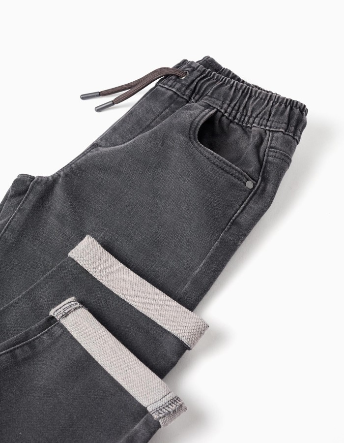 Denim joggers with drawstring and 5 pockets for boys, dark grey