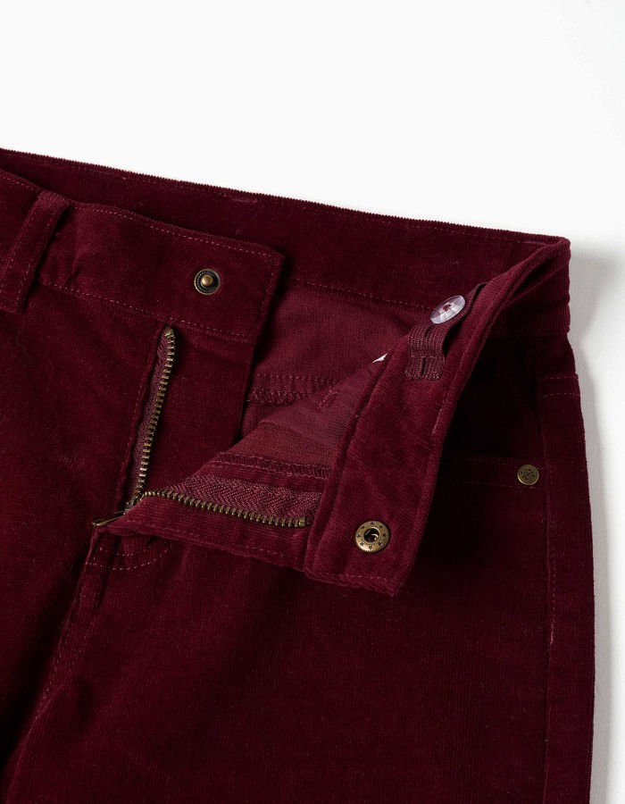 Straight fit corduroy trousers for boys, burgundy