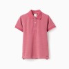 Cotton piqué polo shirt with jacquard for boys, dark pink
