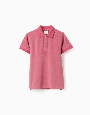 Cotton piqué polo shirt with jacquard for boys, dark pink