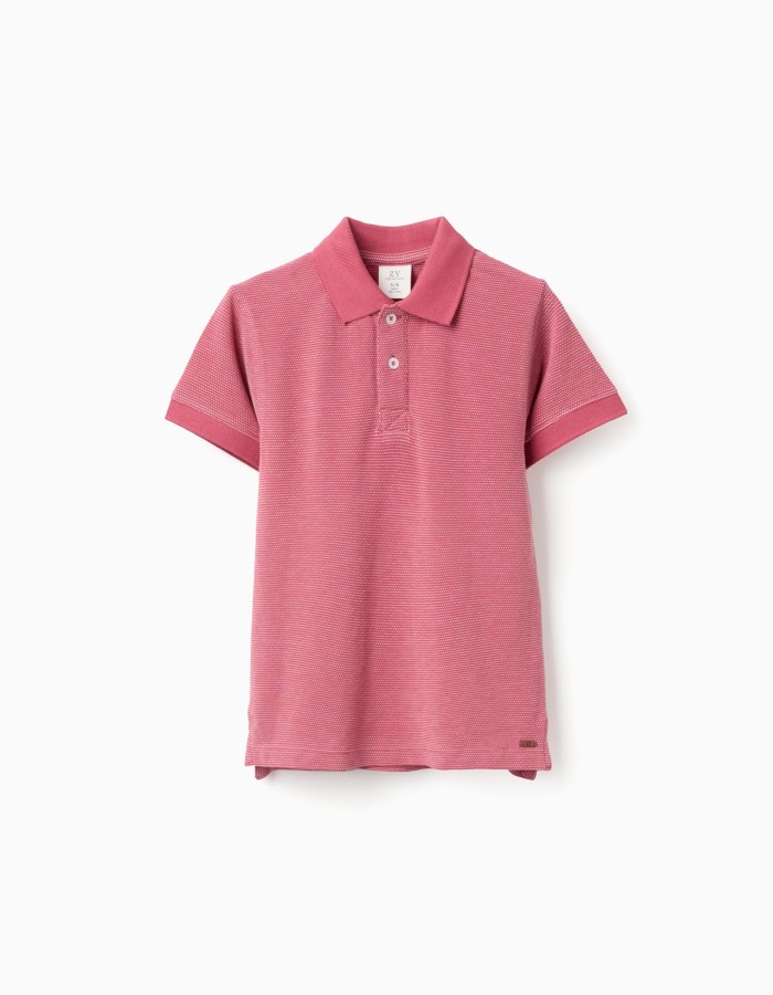 Cotton piqué polo shirt with jacquard for boys, dark pink