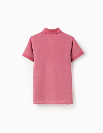 Cotton piqué polo shirt with jacquard for boys, dark pink