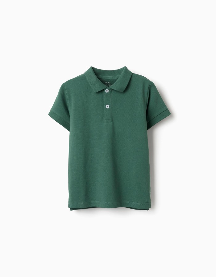 Short sleeve cotton piqué polo shirt for boys, dark green