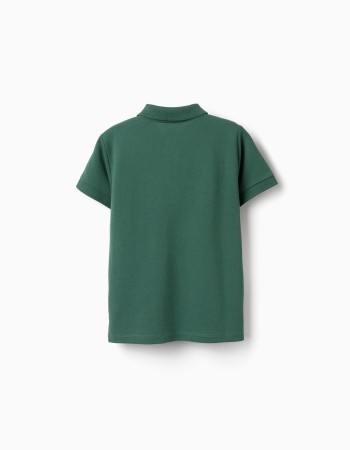 Short sleeve cotton piqué polo shirt for boys, dark green