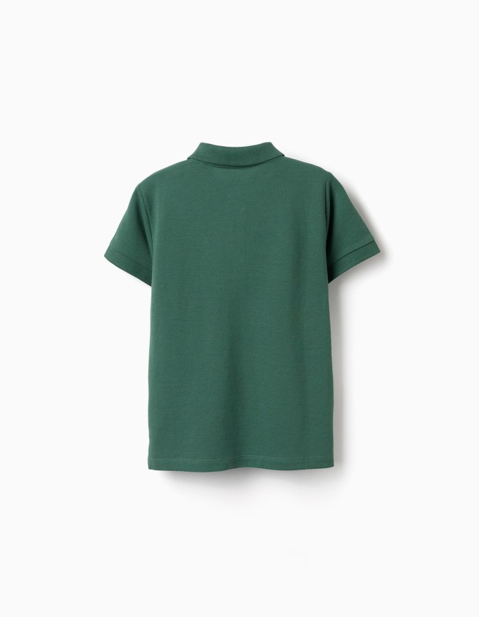 Short sleeve cotton piqué polo shirt for boys, dark green