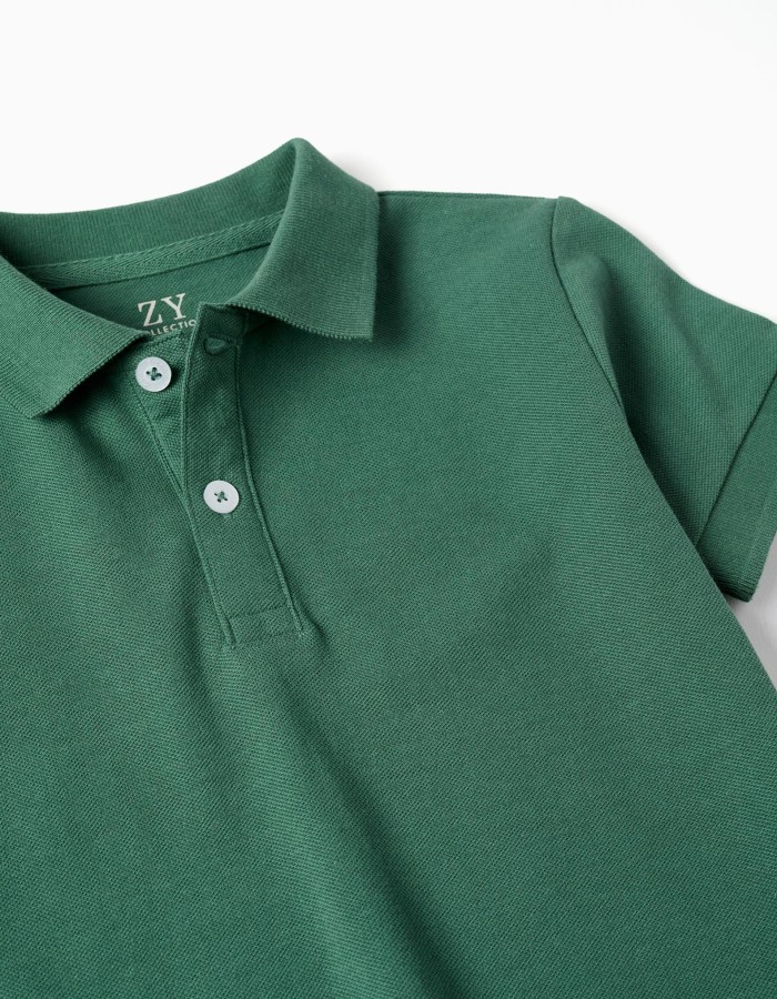 Short sleeve cotton piqué polo shirt for boys, dark green