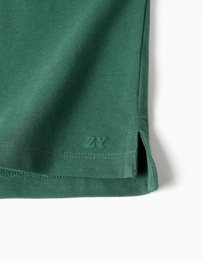 Short sleeve cotton piqué polo shirt for boys, dark green