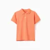Short sleeve cotton piqué polo shirt for boys, orange