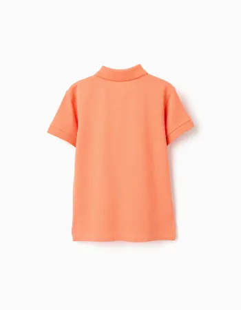 Short sleeve cotton piqué polo shirt for boys, orange
