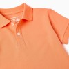 Short sleeve cotton piqué polo shirt for boys, orange