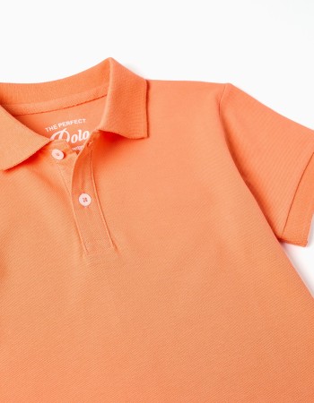 Short sleeve cotton piqué polo shirt for boys, orange