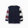 Long sleeve cotton polo shirt with stripes for boys, blue/beige/brown