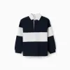 Sweatshirt with polo collar and colour block for boys, white/navy blue