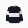 Sweatshirt with polo collar and colour block for boys, white/navy blue