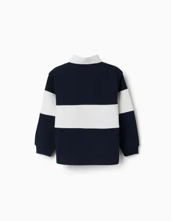 Sweatshirt with polo collar and colour block for boys, white/navy blue