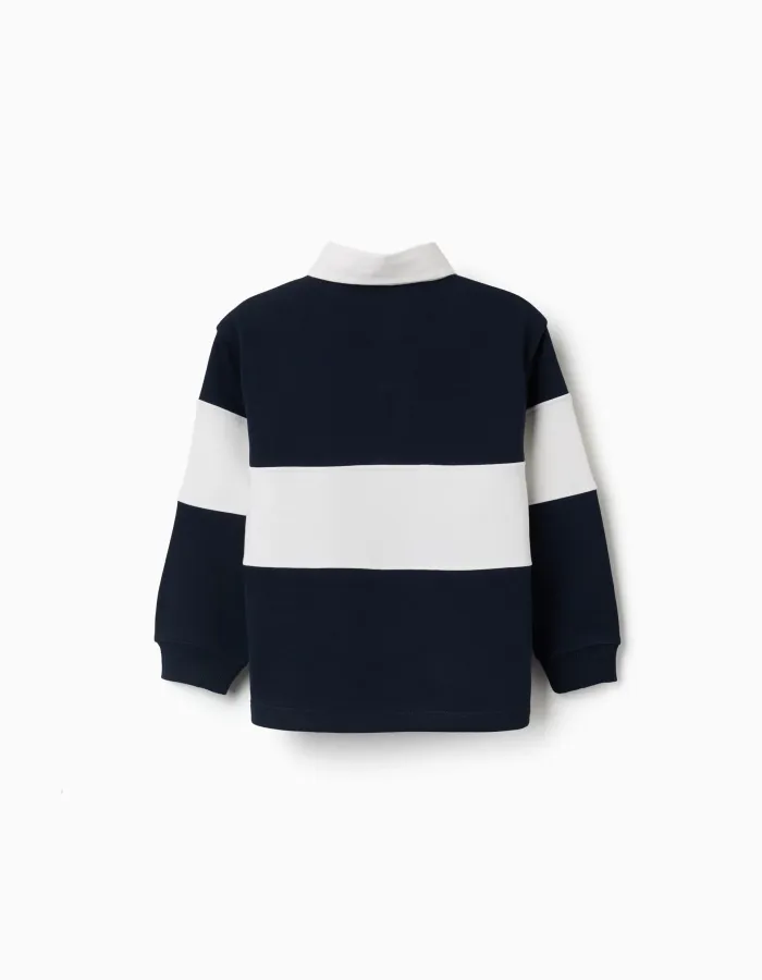 Sweatshirt with polo collar and colour block for boys, white/navy blue