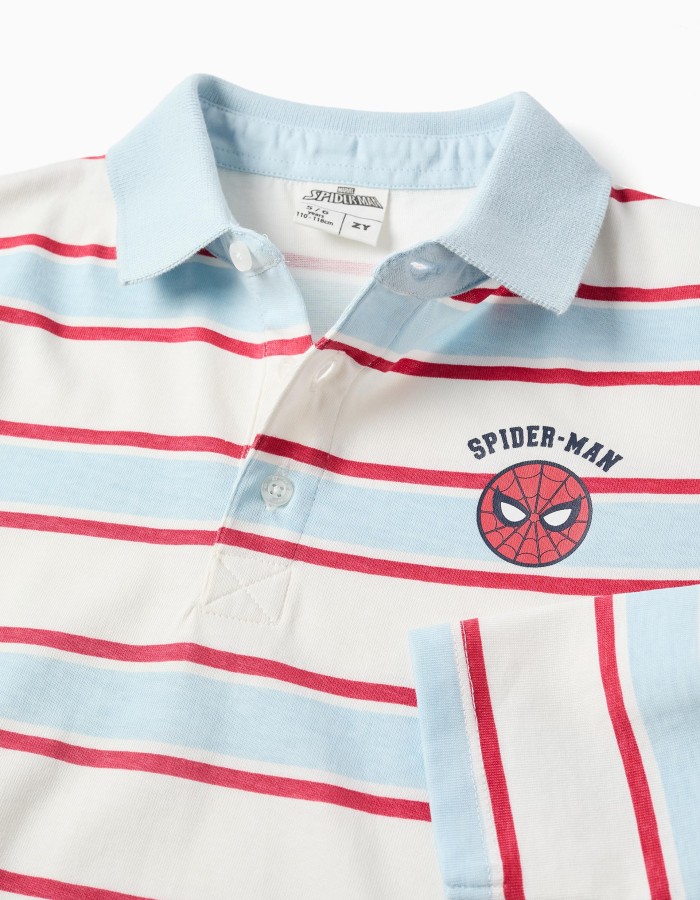 Striped long sleeve polo shirt Spider-Man for boys, white/blue/red