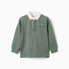 Long sleeve cotton polo shirt with print for boys, dark green