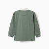 Long sleeve cotton polo shirt with print for boys, dark green